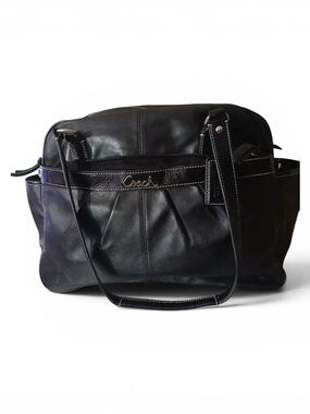 Coach Black Leather Tote with Silver Logo